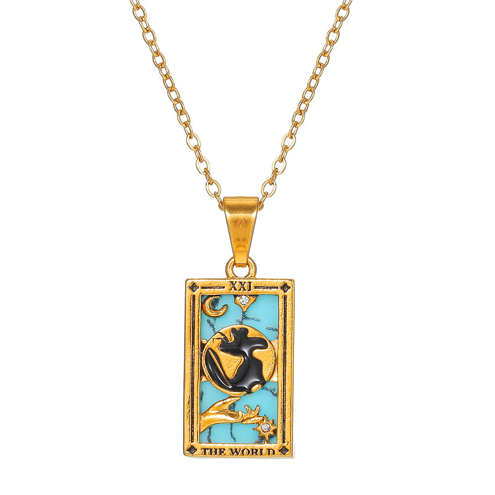 Vintage Stainless Steel Oil Drop Tarot Pendant Clavicle Chain